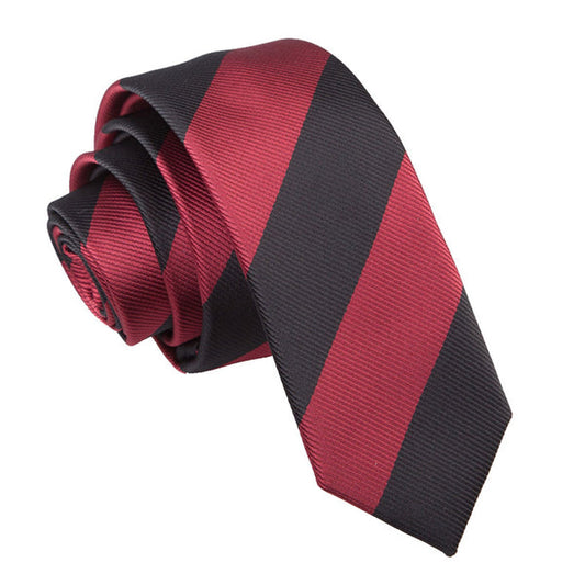 Striped Skinny Tie - Burgundy and Black