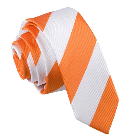 Striped Skinny Tie - Orange and White