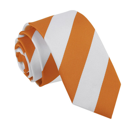 Striped Slim Tie - Orange and White