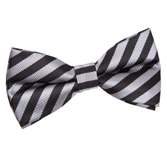 Thin Stripe Pre-Tied Bow Tie - Black and Grey