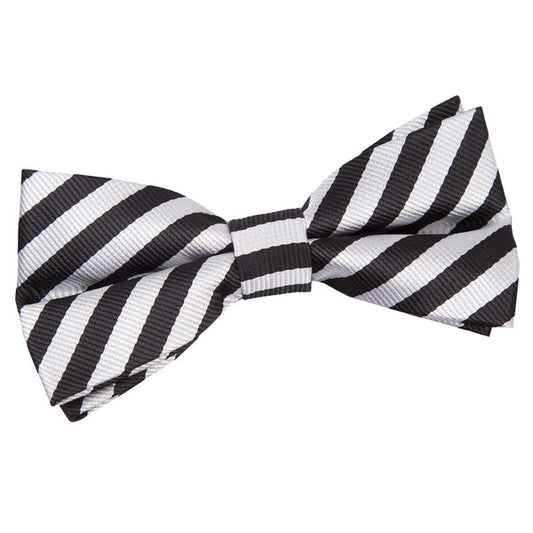 Thin Stripe Pre-Tied Bow Tie - Black and Silver