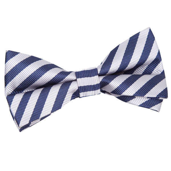 Thin Stripe Pre-Tied Bow Tie - Navy Blue and Red