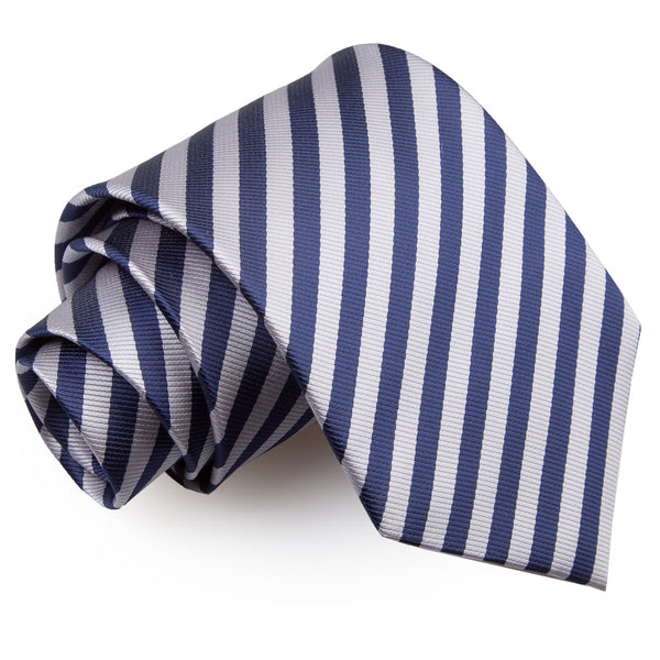 Thin Stripe Classic Tie - Navy Blue and Silver