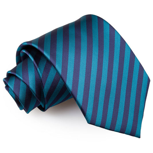 Thin Stripe Classic Tie - Navy Blue and Teal
