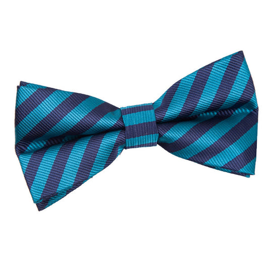 Thin Stripe Pre-Tied Bow Tie - Navy Blue and Teal