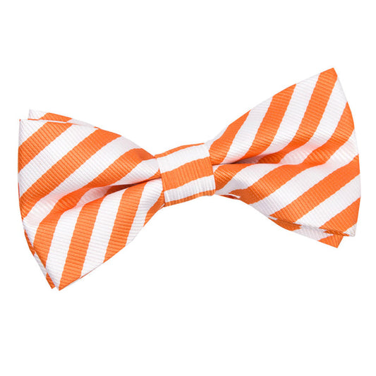 Thin Stripe Pre-Tied Bow Tie - White and Orange