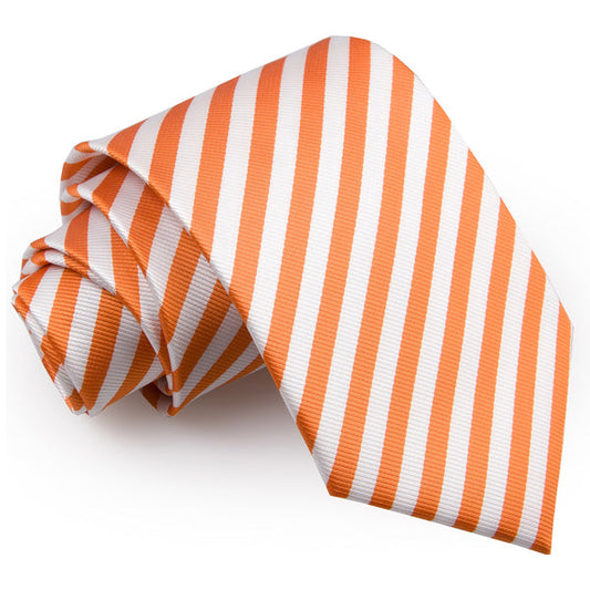Thin Stripe Classic Tie - White and Orange