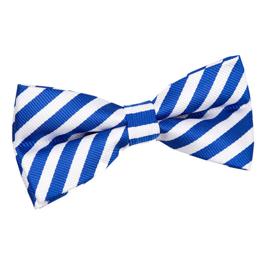 Thin Stripe Pre-Tied Bow Tie - White and Royal Blue