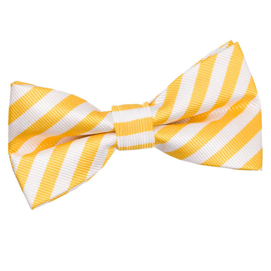 Thin Stripe Pre-Tied Bow Tie - White and Yellow