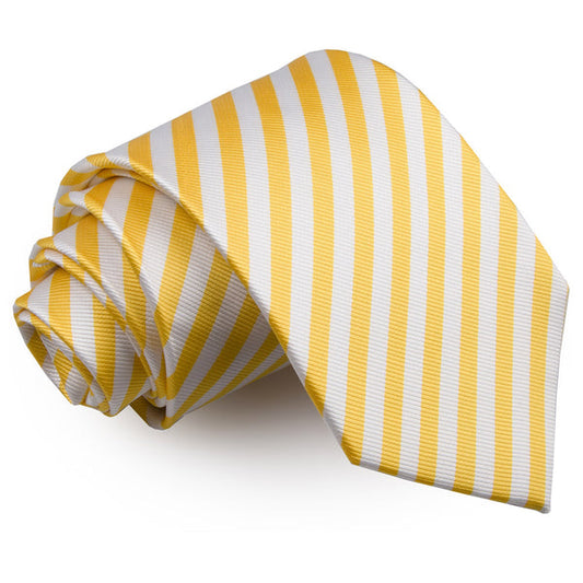 Thin Stripe Classic Tie - White and Yellow